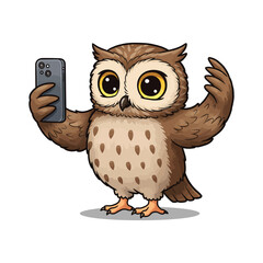 A Funny Clipart of a Cute Owl Taking a Selfie with a Smartphone