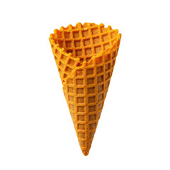 A crispy waffle cone standing upright, ready for ice cream, isolated on a white background