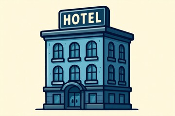 Cartoon Hotel Building with Sign and Arched Windows