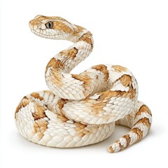 Obraz premium A coiled snake illustration poses gracefully on a white studio background.