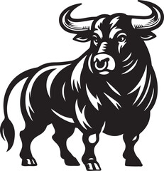 Minimalist Black and White Bull Vector Illustration
