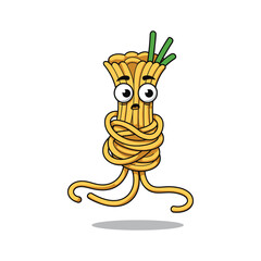 A Surprised Spaghetti Noodle Clipart with Green Herbs - A Cartoon Food Character