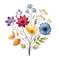 A beautiful arrangement of colorful flowers and leaves creates an aesthetic design.