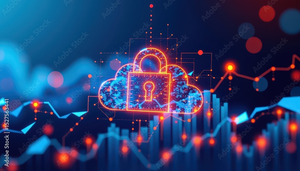 Poster safety financial progress concept. digital cloud security graphic with data visualization elements a