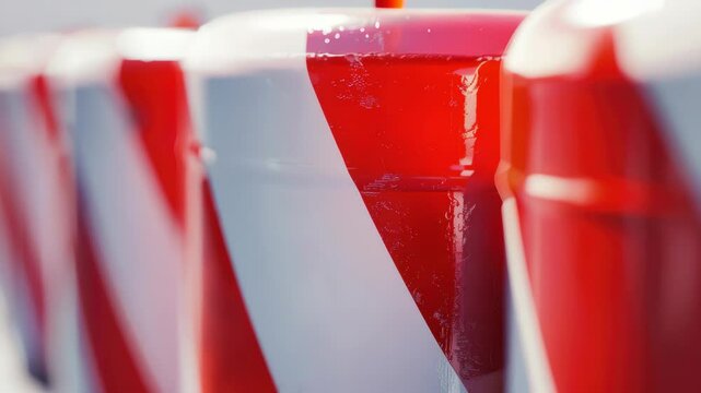 A row of red and white striped candy canes in a line.