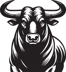 Minimalist Black and White Bull Vector Illustration
