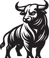 Minimalist Black and White Bull Vector Illustration