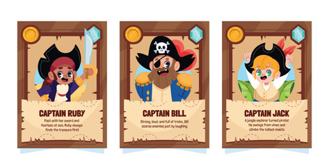 Pirates Adventures Cartoon Vertical Cards Set