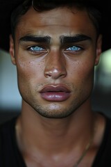 Obraz premium Charming portrait of a handsome man with blue eyes wearing a colorful hat on a white background