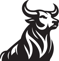 Minimalist Black and White Bull Vector Illustration