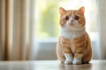 Ginger cat seated, curious gaze