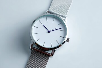 Simple wristwatch facing up on white background