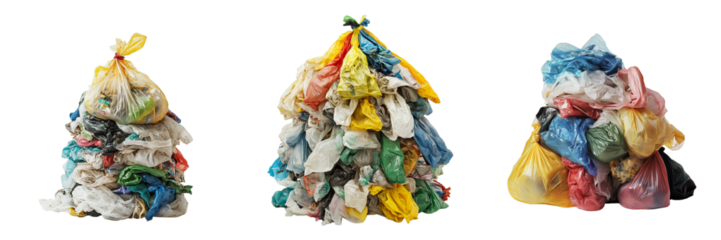 set of A Pile of trash made from plastic bags against , on a transparent background
