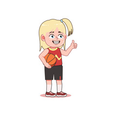 Blonde Little Girl playing basketball Thumb Up