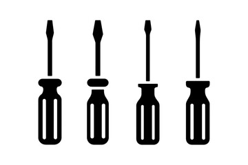 Illustration of four black handled screwdrivers tools
