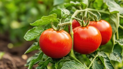 Tomato garden focuses on bright red tomatoes Generative Ai