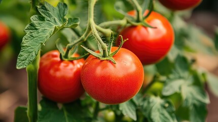 Tomato garden focuses on bright red tomatoes Generative Ai