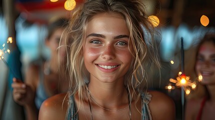 Cinematic photo of a girl with American flag in background