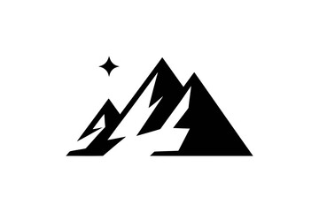 Black mountain range with a star shining above it