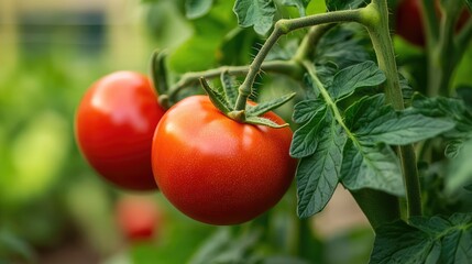 Tomato garden focuses on bright red tomatoes Generative Ai