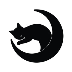 Minimalist Cat Action Black Vector Silhouette