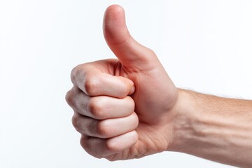Close-up of male hand giving thumbs up isolated on white