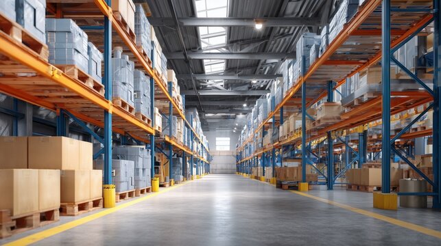 Optimizing warehouse operations logistics facility interior photography industrial environment wide angle view efficiency concept