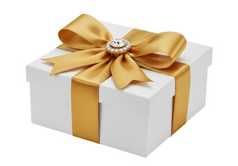 Isolated Elegant White Gift Box with Golden Ribbon Perfect Present