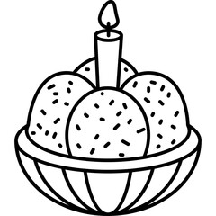 Onde-Onde Icon in Line Vector Style, Indonesian Onde-Onde Glutinous Rice Ball