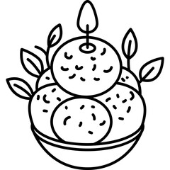 Rasgulla Icon in Line Vector Style, Indian Rasgulla Birthday Sweet