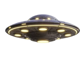 Fotobehang UFO Isolated Metallic Gray UFO with Glowing Lights  © Matteo