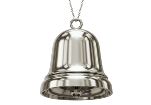 Isolated Shiny Silver Bell on Chain