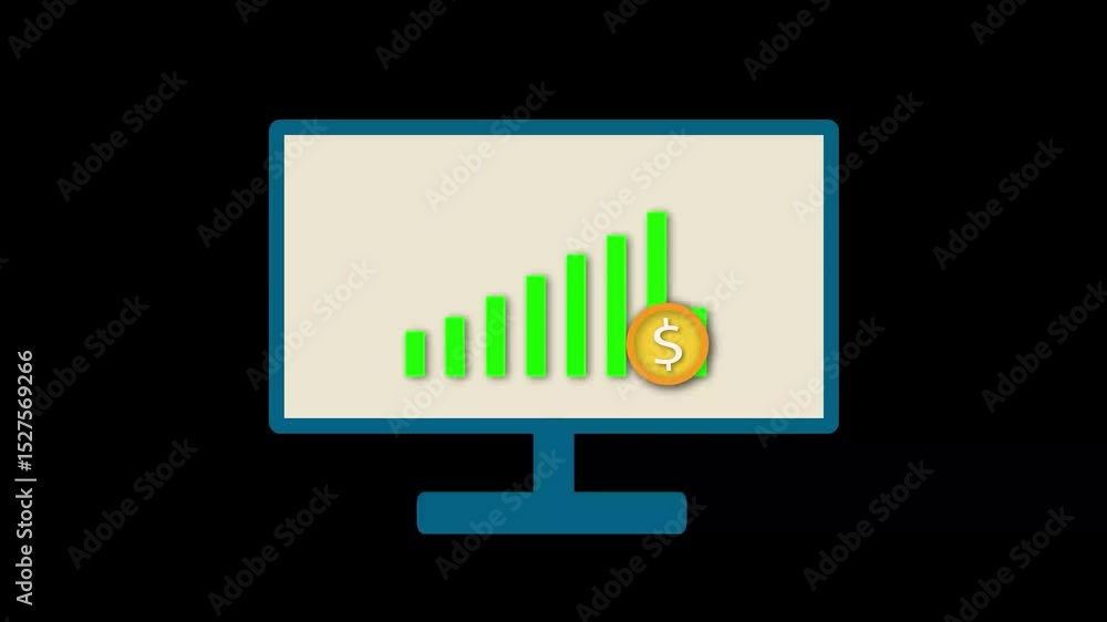 Poster financial success graph with gold coin and arrow moving up on screen perfect for data analysis and b