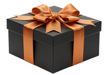Isolated Elegant Black Gift Box with Golden Ribbon