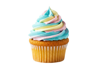 Isolated Colorful Frosted Cupcake with Swirled Frosting