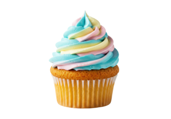 Isolated Colorful Frosted Cupcake with Swirled Frosting