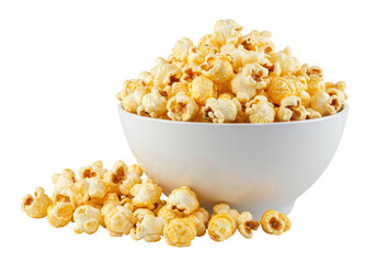 Isolated Bowl of Popcorn Overflowing Salty Snack