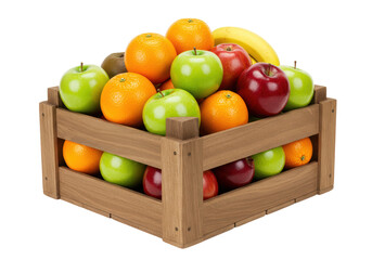 Isolated Wooden Crate Filled with Assorted Fresh Fruits
