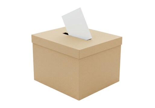 Isolated Cardboard Ballot Box with Paper Envelope Voting