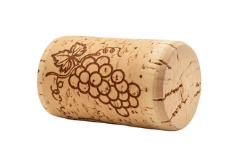 Isolated Engraved Wine Cork with Grape Bunch Design Vintage
