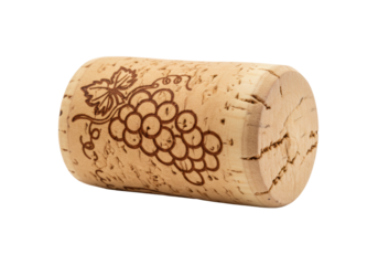 Isolated Engraved Wine Cork with Grape Bunch Design Vintage