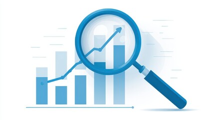 Magnifying glass focuses on upward trend graph