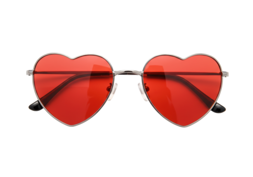Isolated Red Heart-Shaped Sunglasses with Silver Frames