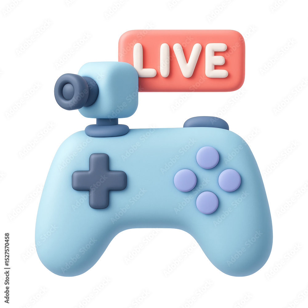 Poster live streaming controller: a vibrant rendering of a game controller with a webcam, all set against a