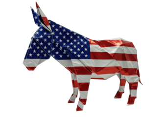 Isolated Origami Donkey Figurine with American Flag Pattern
