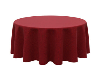 Isolated Round Red Tablecloth with Textured Fabric