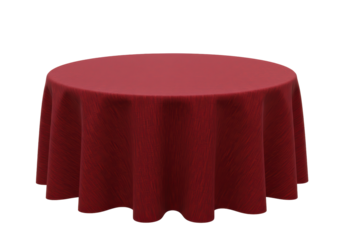 Isolated Round Red Tablecloth with Textured Fabric