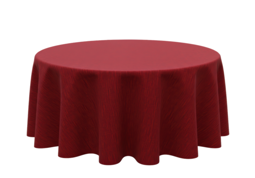 Isolated Round Red Tablecloth with Textured Fabric