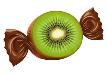 Isolated Kiwi Slices Wrapped in Chocolate Candy