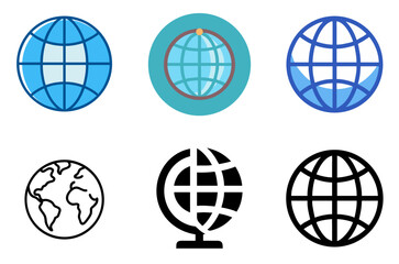 Globe Flat Icon World Map Earth Global Symbol Set